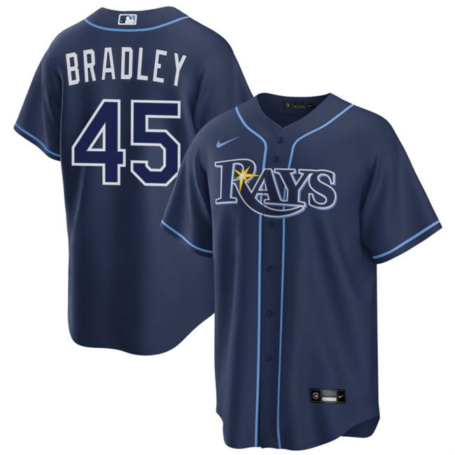 Men's Tampa Bay Rays #45 Taj Bradley Navy Cool Base Stitched Baseball Jersey